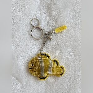 Yellow Clown Fish Keychain with Rhinestones Bag Charm